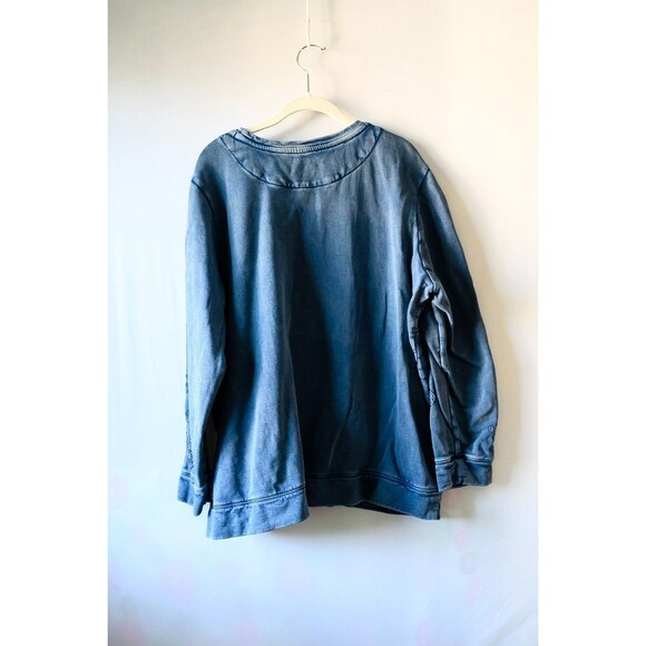 Coldwater Creek distressed denim sweatshirt embroidered 2X Cotton - Picture 3 of 7